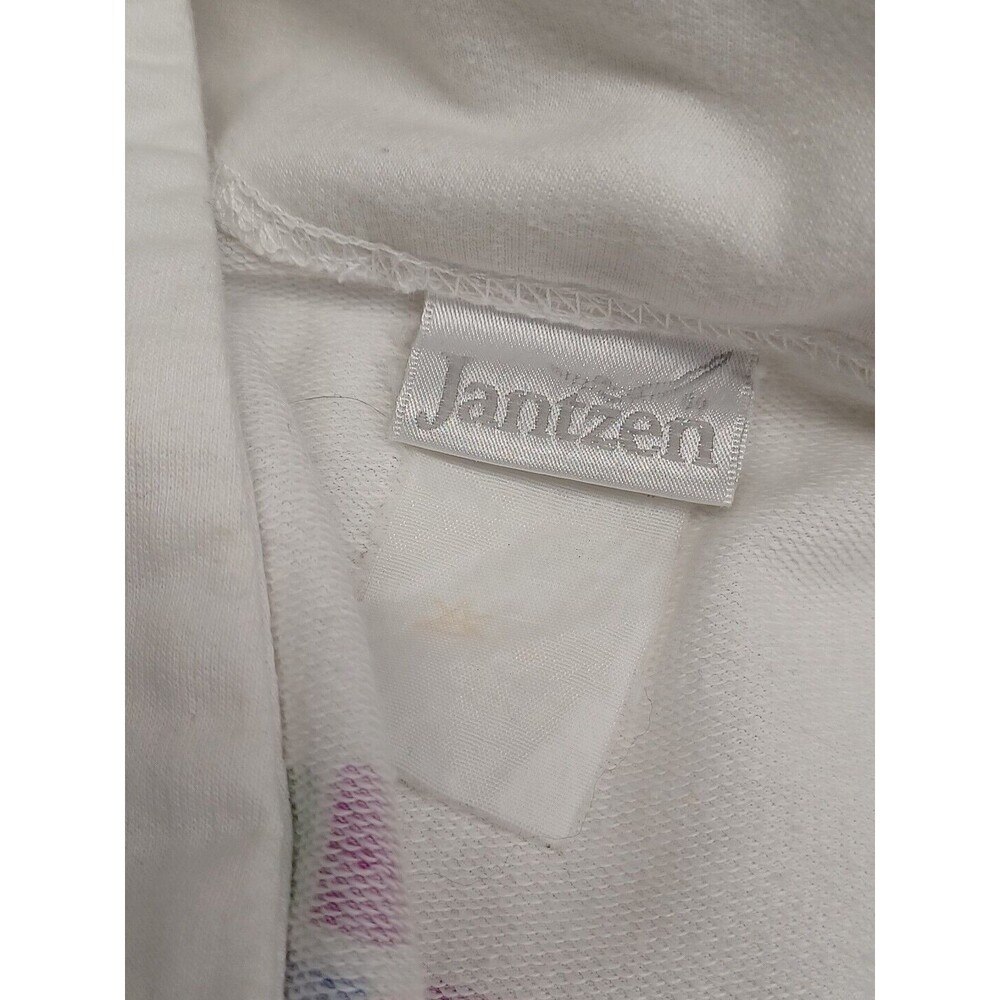 Vtg Jantzen Cardigan Sweater White Blue Purple V Neck Art Wear Sz L - Picture 10 of 10